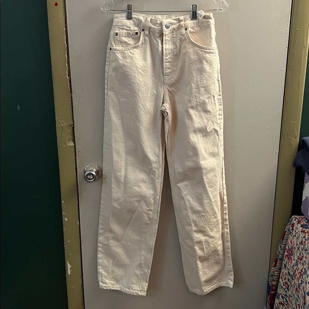 ZARA the boy boy fit relaxed straight leg mid waist jeans ecru USA 4 👓